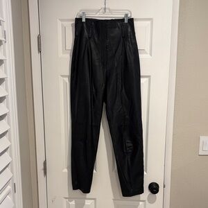 Vtg 90s Contempo Casuals Genuine Leather Pants‎ Black Pleated High Rise Small